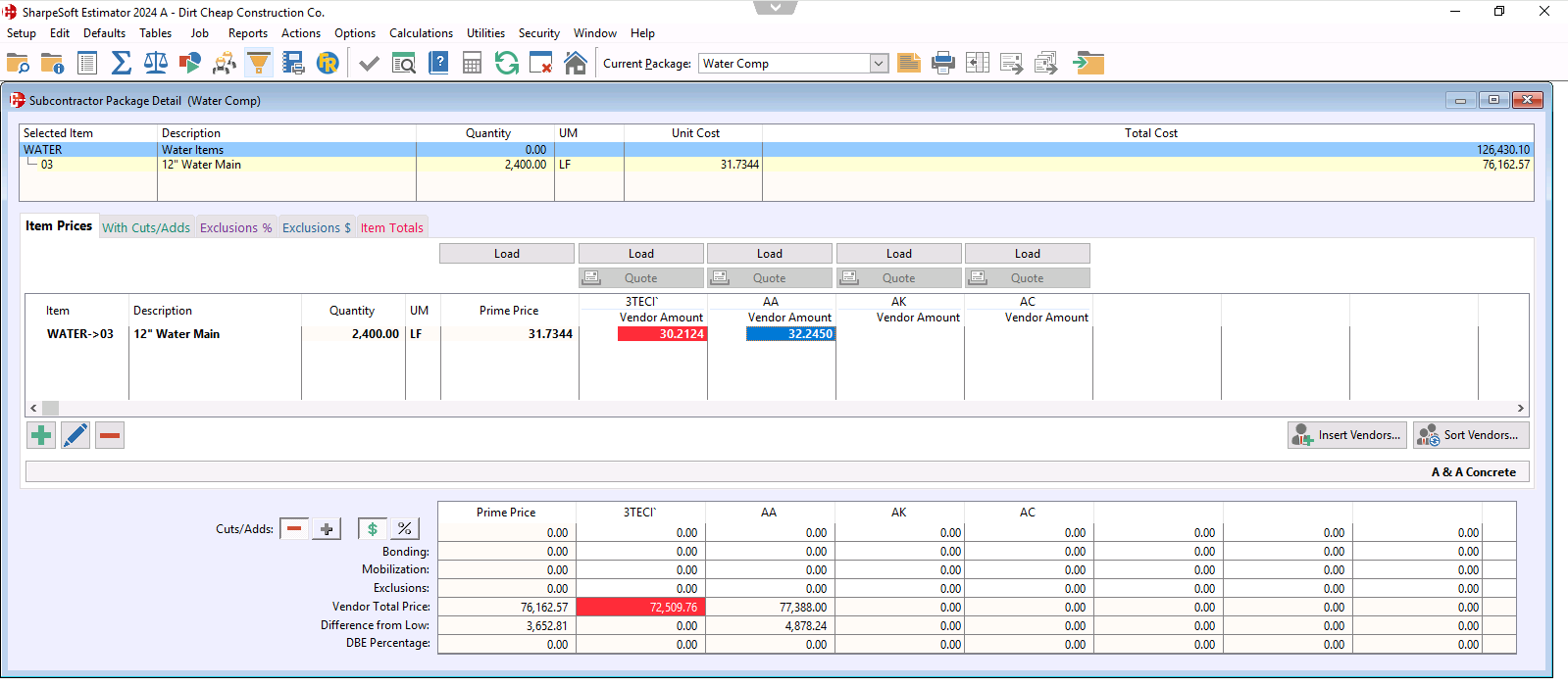 screenshot of SharpeSoft Estimator